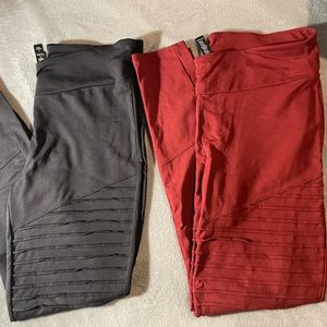 Lot of 2 LuLaRoe Luxe Moto Jeggings - Black & Dark Red Size Large